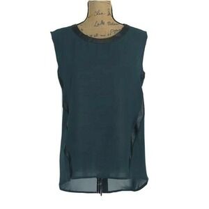 NWT Nordstrom Bellatrix Top XS Hunter Green Black Faux Leather Trim Tunic Hi Low